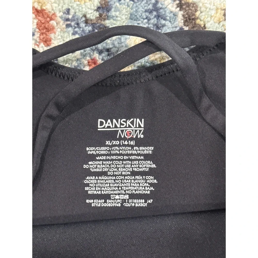 Danskin Leotard Girls 14/16‎ XL Black Criss Cross Back 3/4 Sleeve EUC